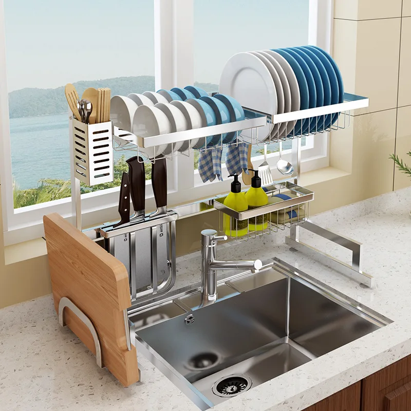 Silver/ Black Stainless Steel Sink Drain Rack Kitchen Shelf Floor Dish | Дом и сад