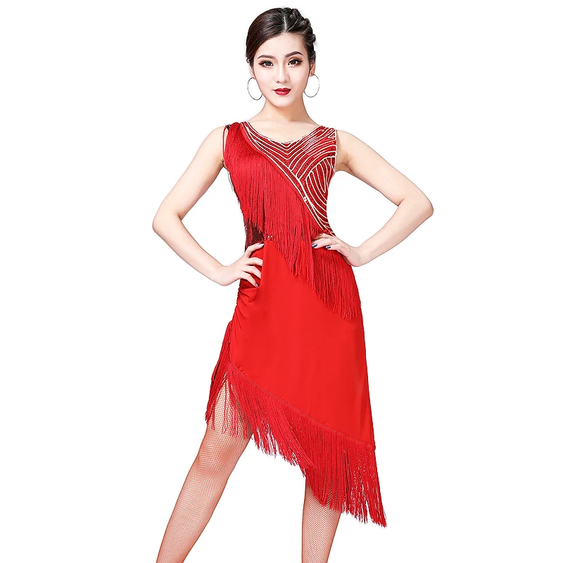 Женское платье для латиноамериканских танцев костюм с блестками и кисточками