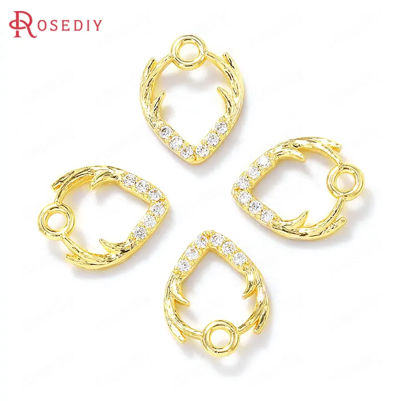 (38659)4PCS 9x11MM 24K Gold Color Brass and Zircon Antlers Charms Pendants High Quality Jewelry Making Supplies Diy Accessories |