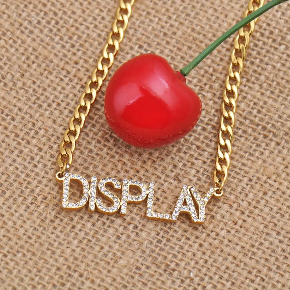 Custom Name Necklace Diamonds CZ Crystal Inlaid for Women Girls Personalized Nameplate Pendant Jewelry Stainless Steel Gold