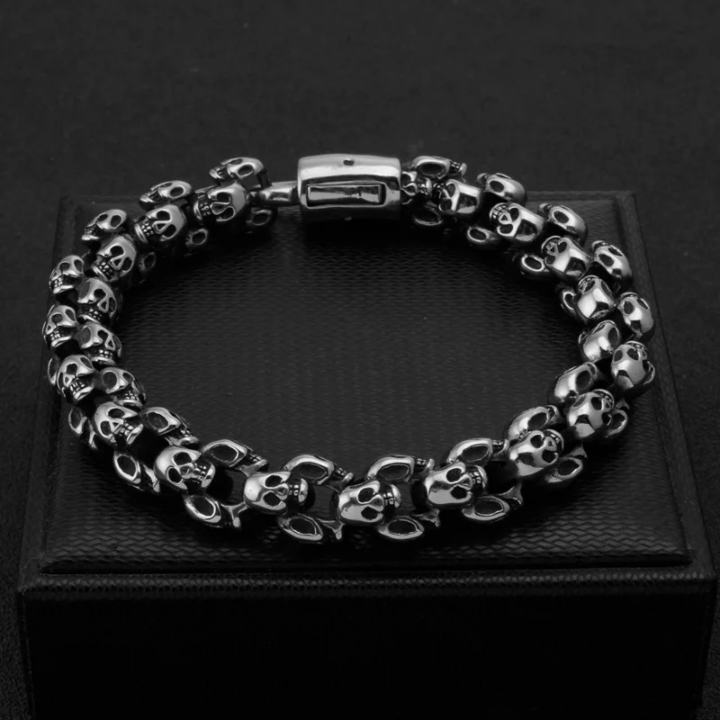 

Браслет MIQIAO из нержавеющей стали, титановый, в стиле панк, мульти цепи, черепа, браслет для мужчин, женщин, пара, подарок, ювелирные изделия Boh