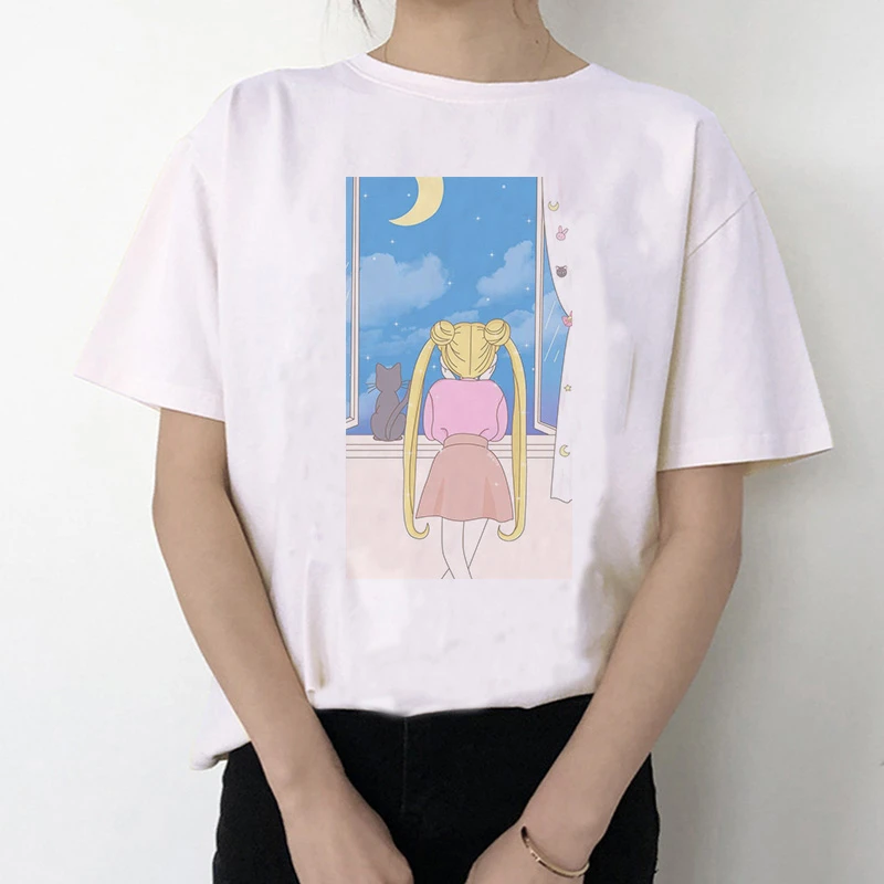 Sailor Moon 90s забавная футболка кофта с капюшоном футболка Эстетическая кошка аниме Женская Милая футболка Kawaii тройники мода Ullzang - Цвет: 3077