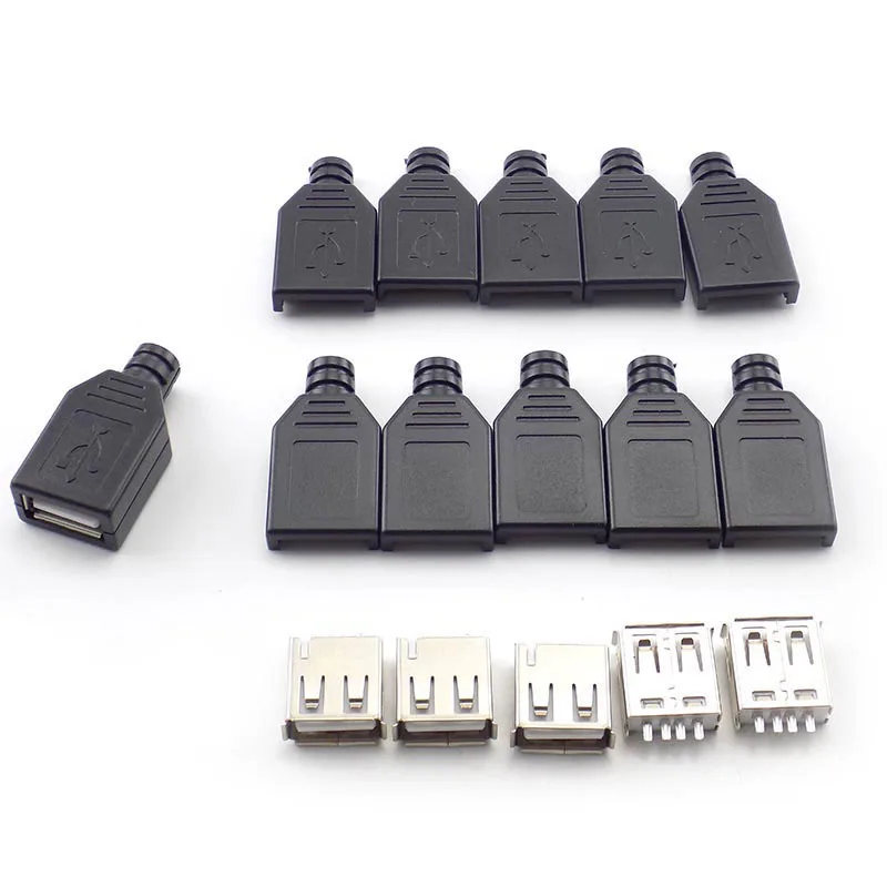 5/10pcs 4 Pin Type A Female Male USB 2.0 Adapter Socket Solder Connector With Black Plastic Cover DIY Plug E14 | Безопасность и