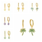 Серьги-кольца женские из серебра 925 пробы с бирюзовым кубическим цирконием