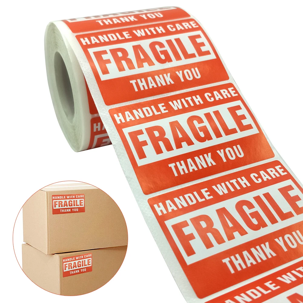 

2rolls Goods Decoration DIY Fragile Sticker Shipping Label Thank You Warning Packaging Notice Handle With Care Express Practical
