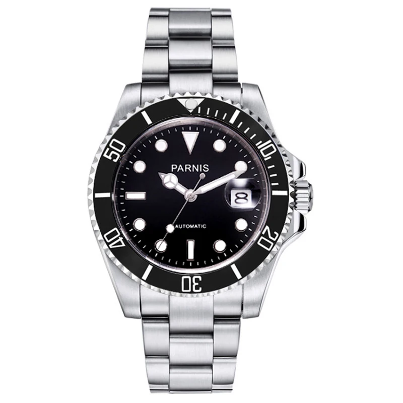 black steel Parnis 40 мм, Мужские автоматические механические часы, керамические, для дайвинга, 100 м, нержавеющая сталь, автоматические, для мужчин, t, Relogio Masculino - Color: black steel