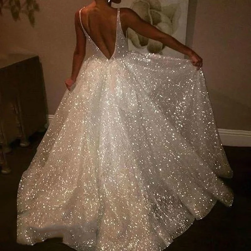

dress summer women's dress 2021 traf V-neck backless white wedding dress three layers