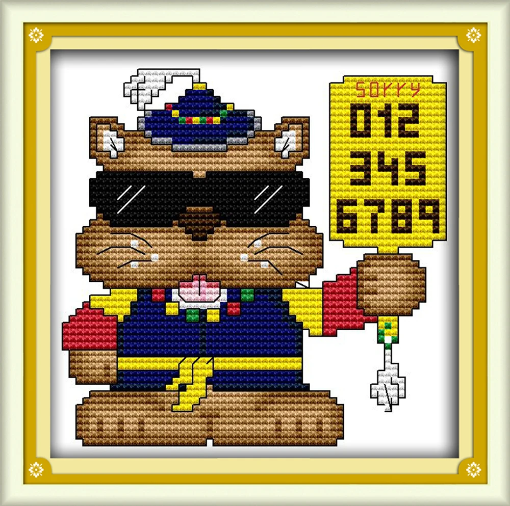 

Набор для вышивки крестиком с изображением кота и полицейских животных, Набор для вышивки крестиком из цветных ниток DMC, вышивка с застежкой...