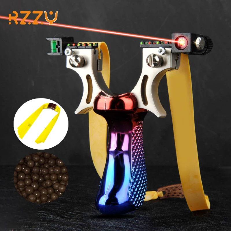 

Alloy Slingshot Fast Press Laser Horizontal Aiming Catapult with Flat Rubber Band for Outdoor Hunting Sports Shooting Equipment