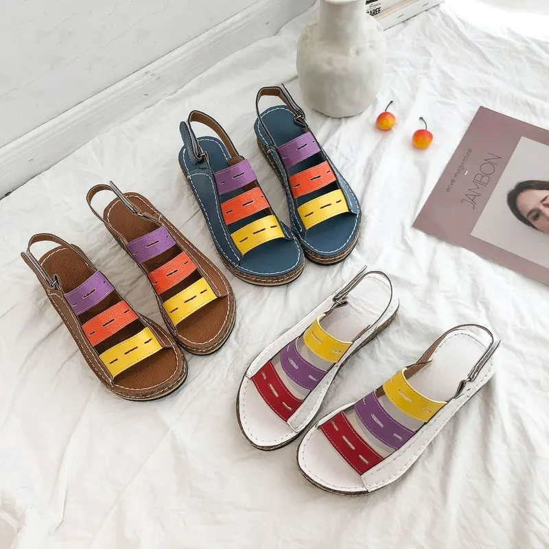 Летние женские босоножки женская мягкая прошитая обувь на танкетке с открытым