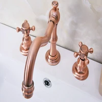 antique red copper brass deck mounted dual handles widespread bathroom 3 holes basin faucet mixer water taps mrg059