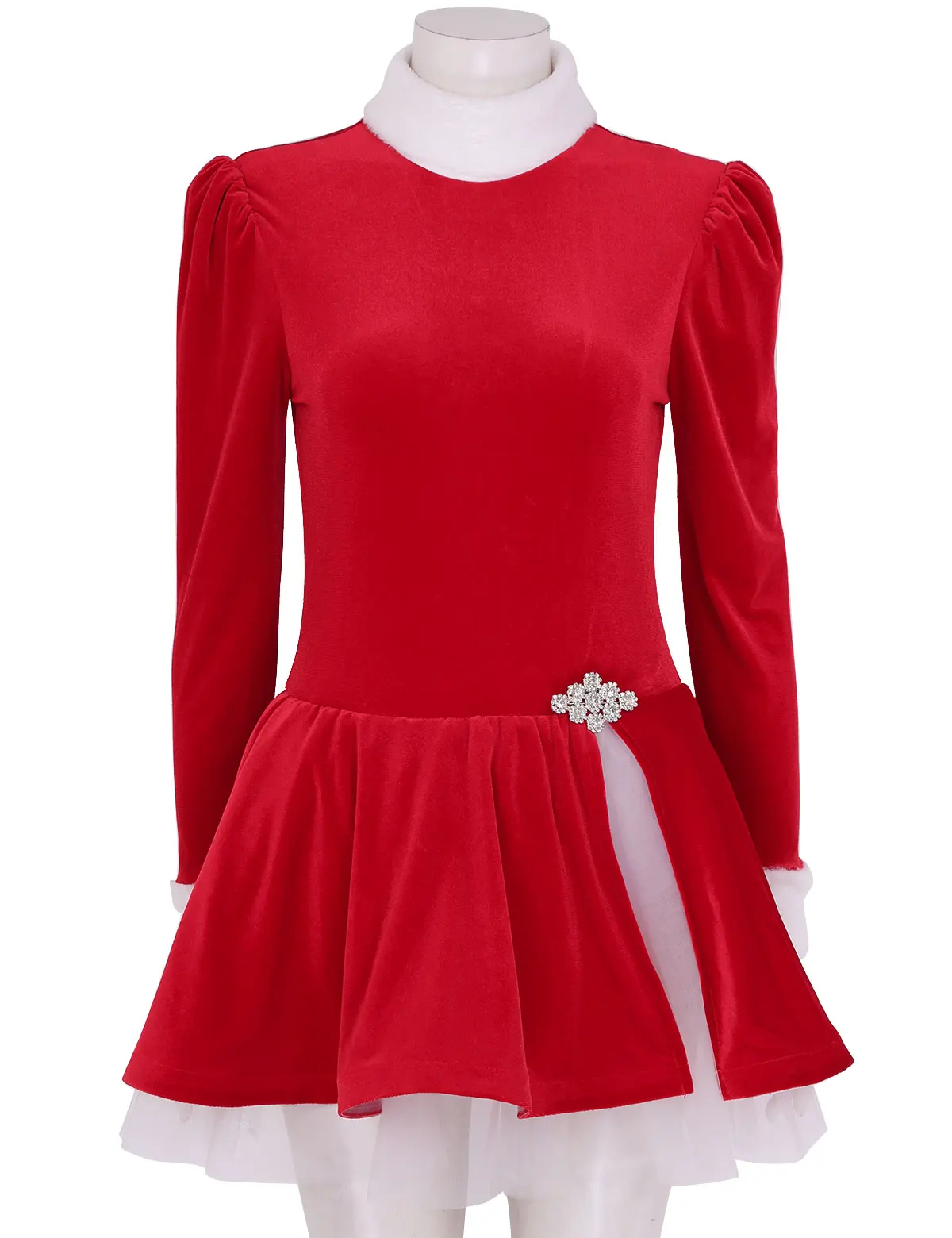 Женский взрослый Рождественский танцевальный костюм с высоким горлом и длинными