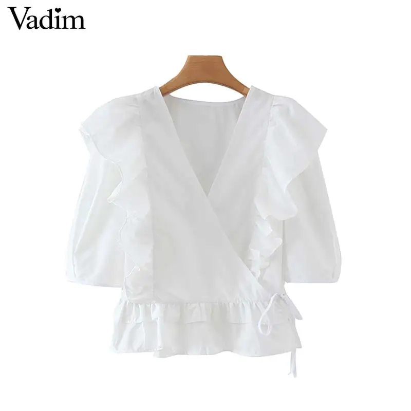 Vadim милый женский белый укороченный топ с v-образным вырезом и оборками