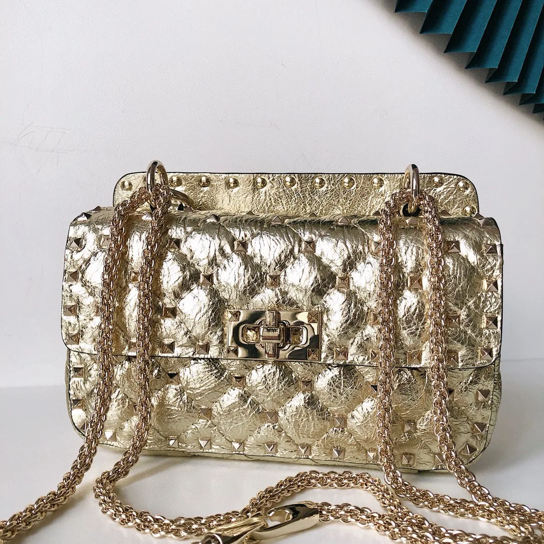 

Luxury Brand Women Rivet Chain Bag Gold Crossboday Handbag Super Mini Roman Stud Shoulder Party Shopping