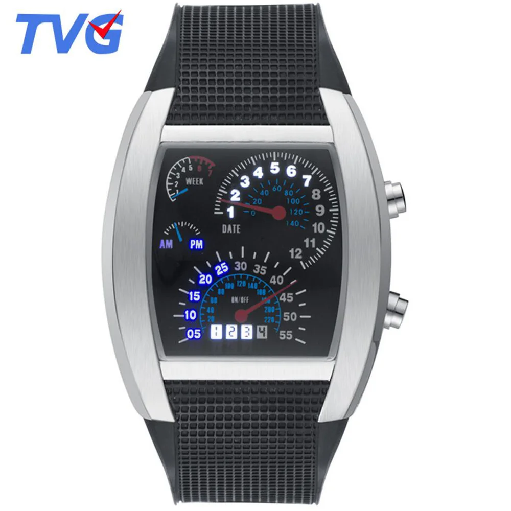 TVG модные двоичные часы мужские светодиодные цифровые электронные наручные