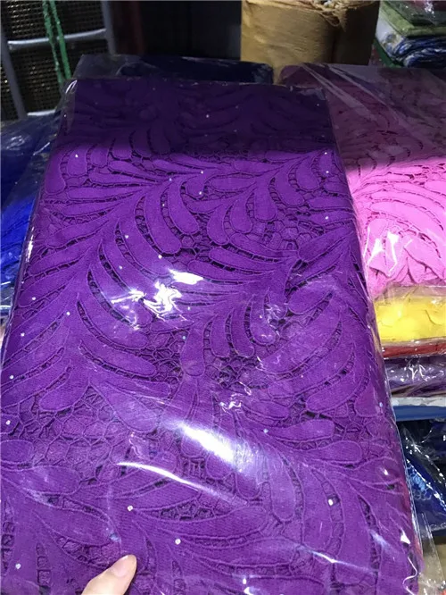 purple Шнур кружево для нигерийских вечерние детские розовые кружевная ткань гипюр кружевная ткань с камнями tissu dentelle африканская ткань для платья 5yard - Цвет: purple