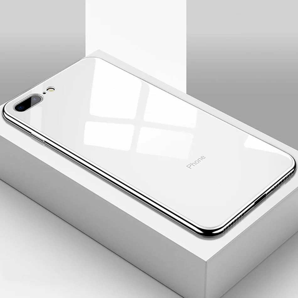 silver Роскошный чехол из закаленного стекла для телефона для iPhone 6 6s 7 8 Plus Ultra Slim покрытие Глянцевая черный, красный для iPhone x xs xr max чехол Крышка - Цвет: silver