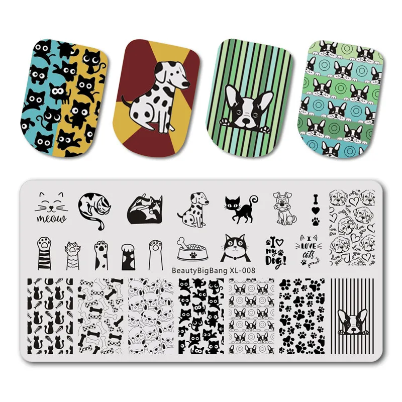 BeautyBigBang 6*12 см штамповка для ногтей Кошка Собака изображение пластины для штамповки ногтей пластины дизайн ногтей шаблон форма BBB XL-008