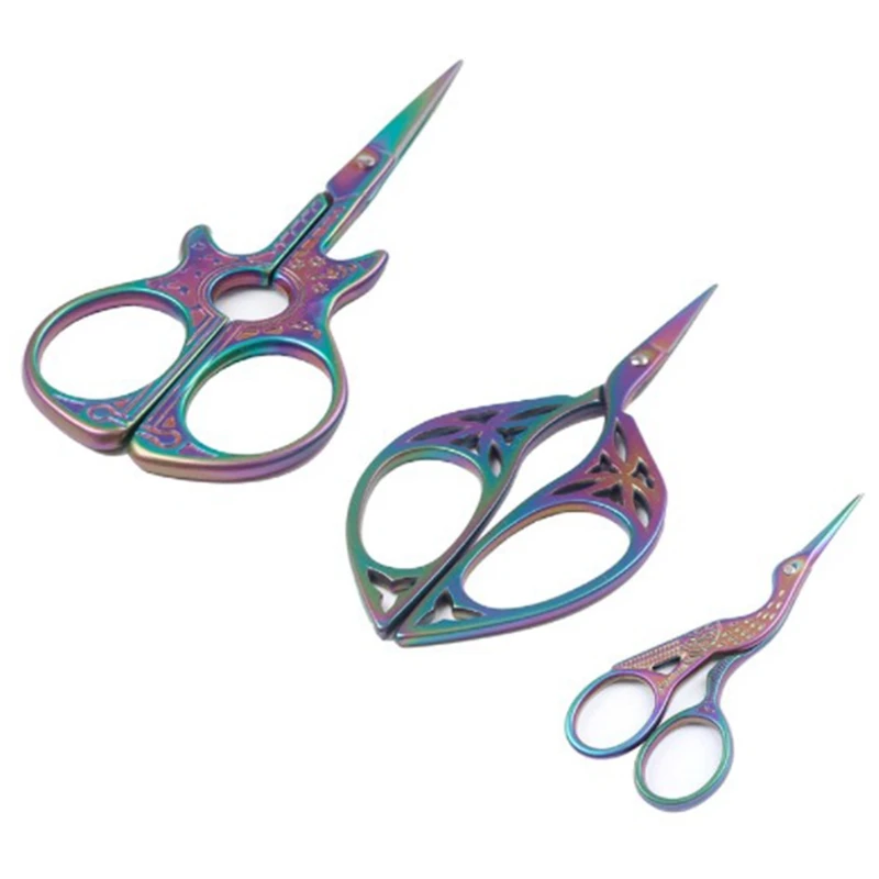 3Pcs Colorful Stainless Steel Sharp Tip Classic Stork Crane Guitar Hollow Leaves Design Sewing Scissors Shears DIY Tools | Инструменты