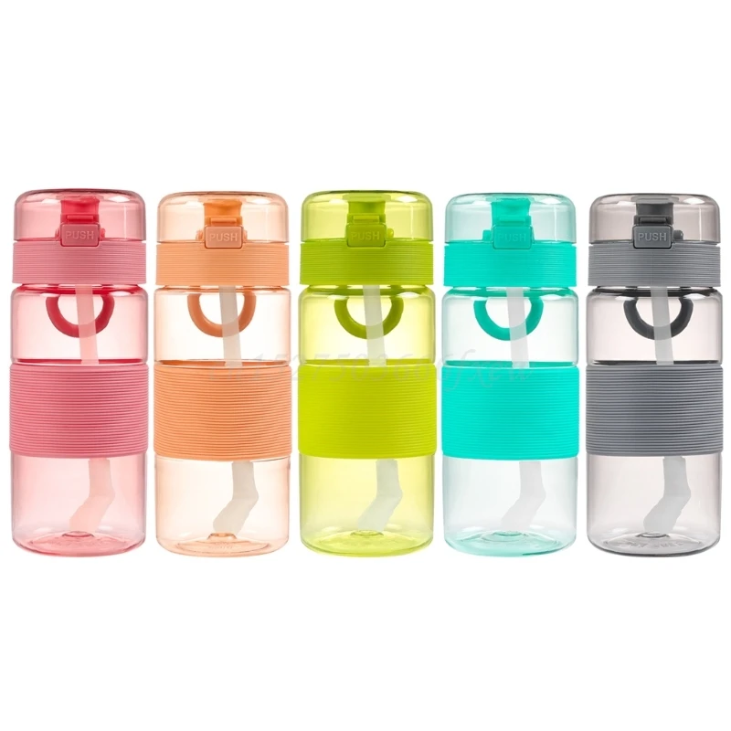 

Water Bottle with Straw Plastic Sports Water Bottle with Flip-Up Lid Spring Buckle for Outdoor Hiking Camping BPA Free