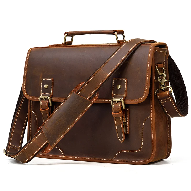 Luufan New Design Laptop Bag Genuine Leather Crazy Horse Men Briefcase Bag Business Tote Bags for Man Male Shoulder Bag