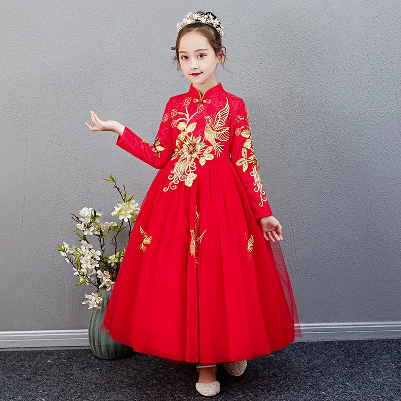 Платья для девочек с красными цветами платья первого причастия Вышивка Вечерние