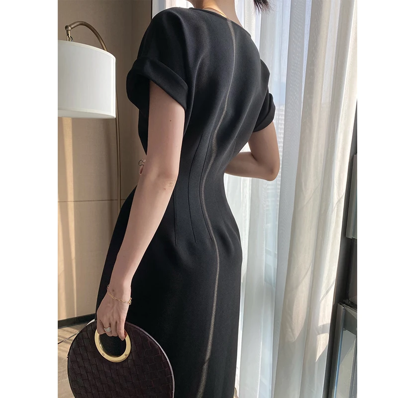 

French Retro Women White Dress Fashion Front Zipper Split Elegant Ladies Dress Party Dress Summer Female Short Sleeve Dress 2021