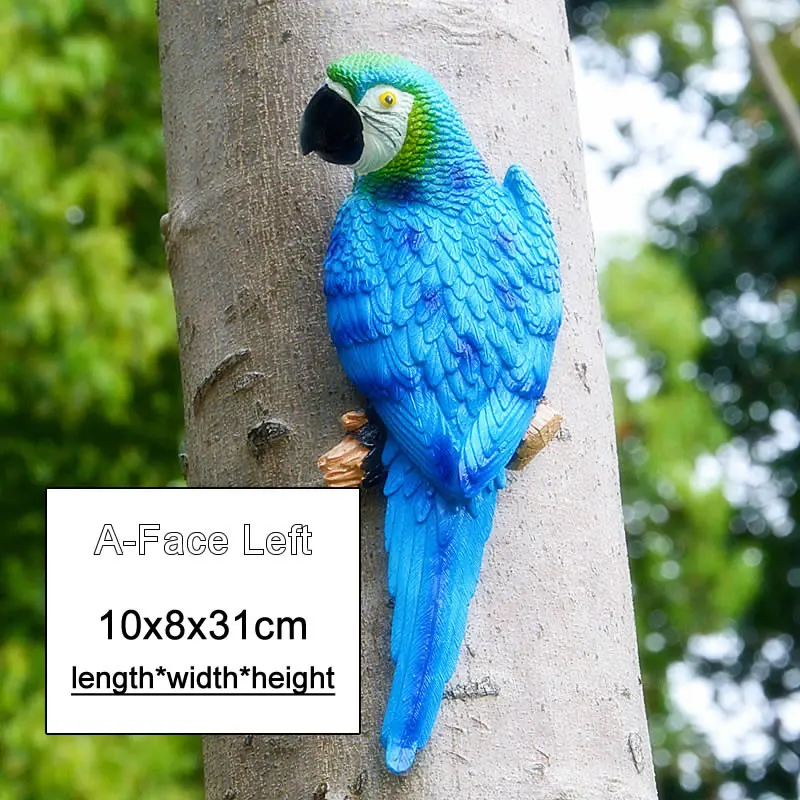 Blue-Left Смола попугай статуя настенный DIY открытый сад дерево украшение скульптура животных для дома и офиса садовый декор, украшение - Цвет: Blue-Left