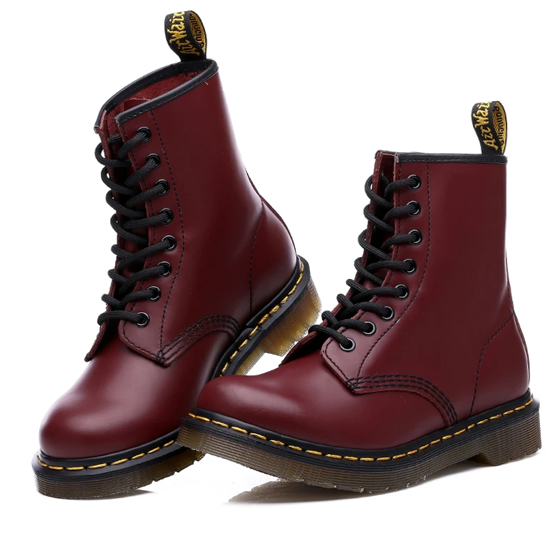 

Martin Shoes Men Boots Unisex Ankle Winter Boots Motorcycle Heel Leather Boots Men Plush Snow Shoes Men Lace-Up Botas De Mujer