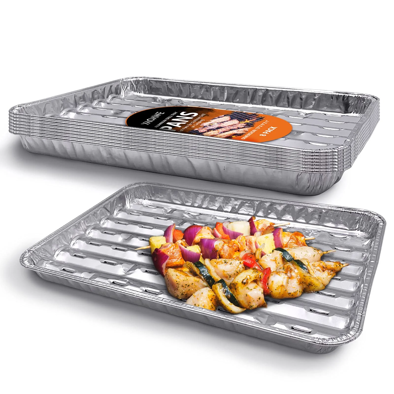 8 piezas de aluminio para hornear, revestimiento desechable para hornear, bandeja de papel de aluminio adecuada para cocinar/asar/calentar-0