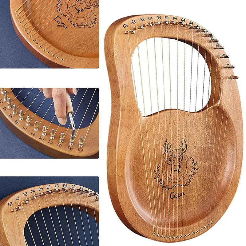 

Cega Lyre Harp,16 Metal Strings Harp Mahogany Lyre Harp,Portable Stable Sound Quality Harp for Instrument Lovers