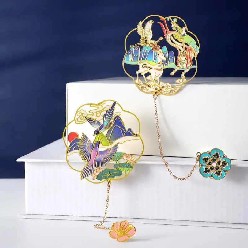 

Chinese Style Metal Bookmarks Creative Antiquity Tourism Book Clip Pagination Mark Metal Tassel Stationery School Office Supply