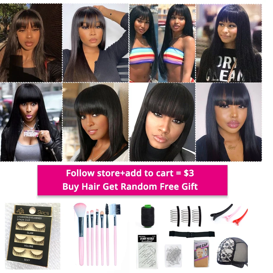 

Human Hair Wigs With Bangs Straight Natural Hair Bang Brazilian Natural Hair Remy Hair Human Hair Cheap Wig Machine Wig MYLOCKME