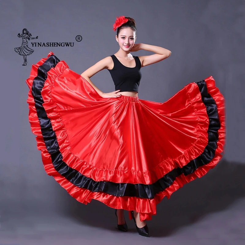

Plus Size Lady Spanish Flamenco Skirt Dance Costumes Clothing for Women Red Black Spanish Bullfight Festival Belly Dance Wear