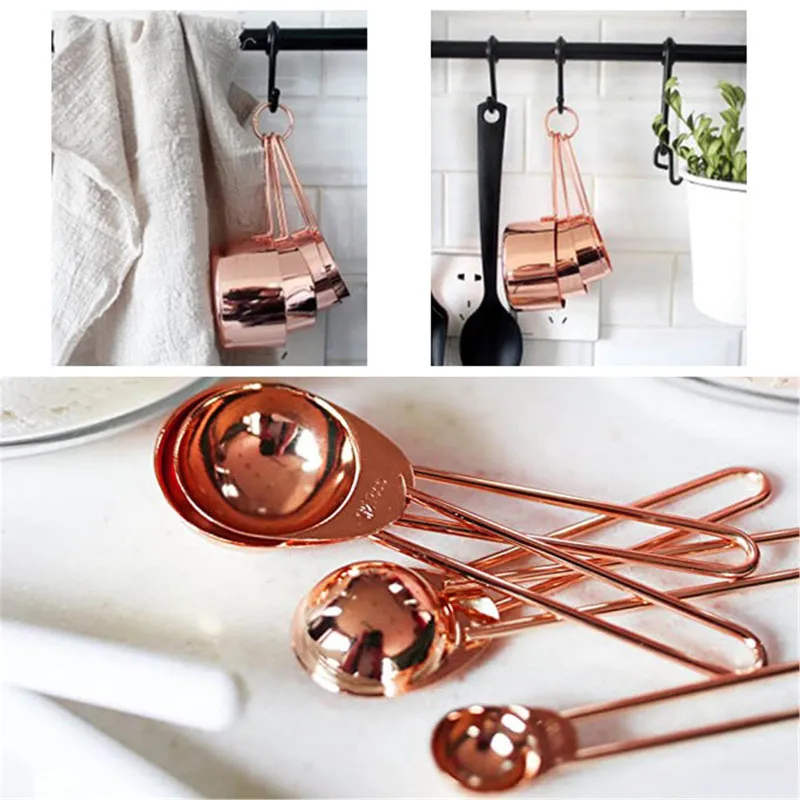 

Rose gold measuring cup and measuring spoon set of eight Measurements Pouring Spouts Baking Steel Measuring Cups Spoons