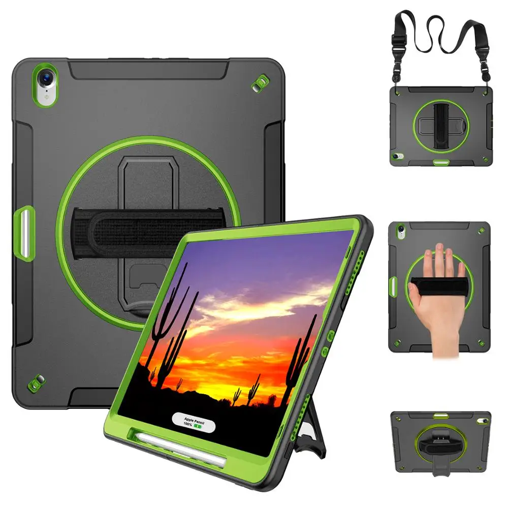 green with strap Ударопрочный чехол для Apple iPad Pro 12,9 дюймов 3-го поколения чехол для планшета держатель для карандаша ремешок для рук и шеи сверхпрочная защита FTLBX - Цвет: green with strap