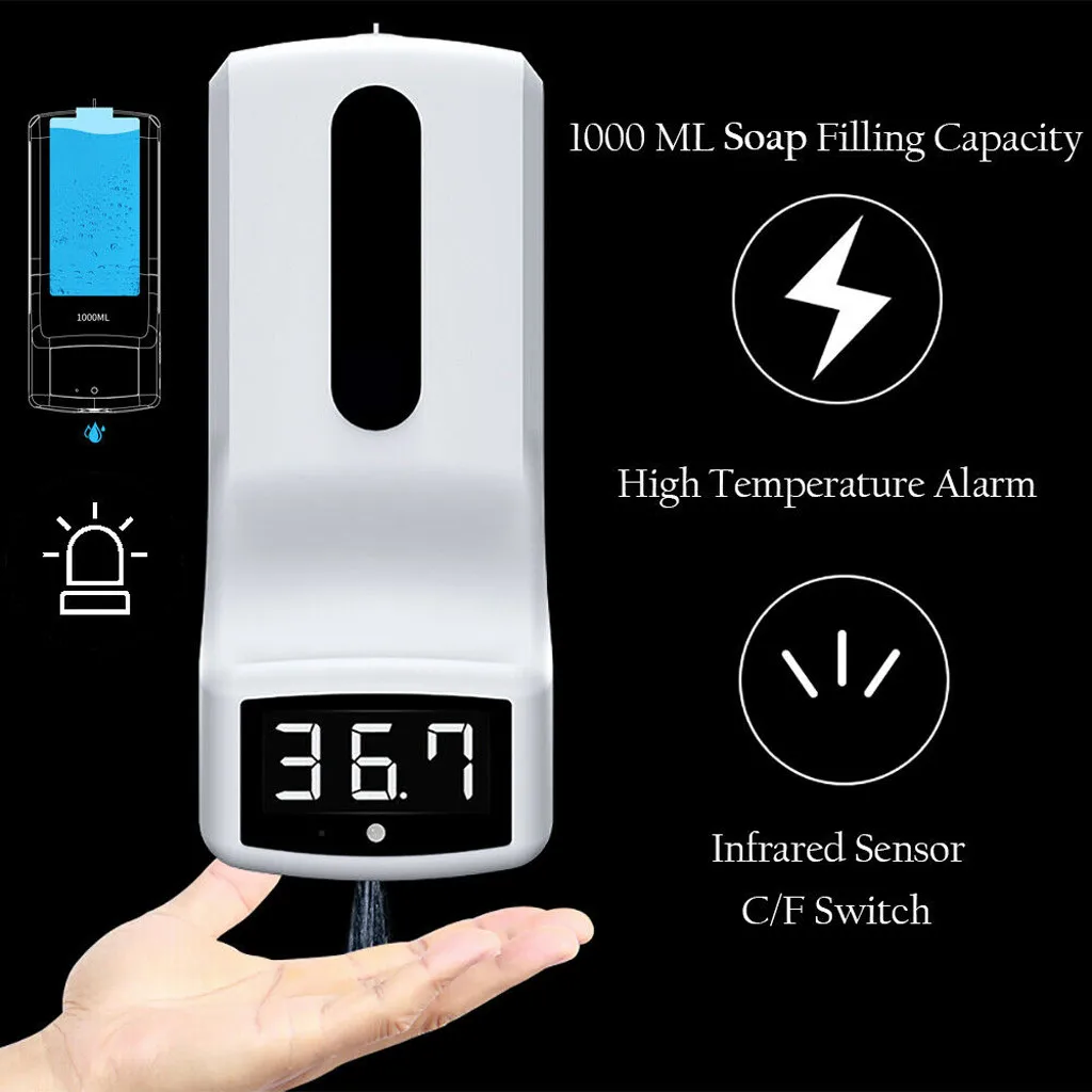

K9 Pro Non-Contact Thermometer Automatic Induction Soap Dispenser Wall-Mounted Infrared Thermometer Support Multiple Languages