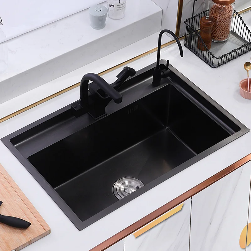 Кухонная мойка черная раковина для мытья овощей Встраиваемая в столешницу из