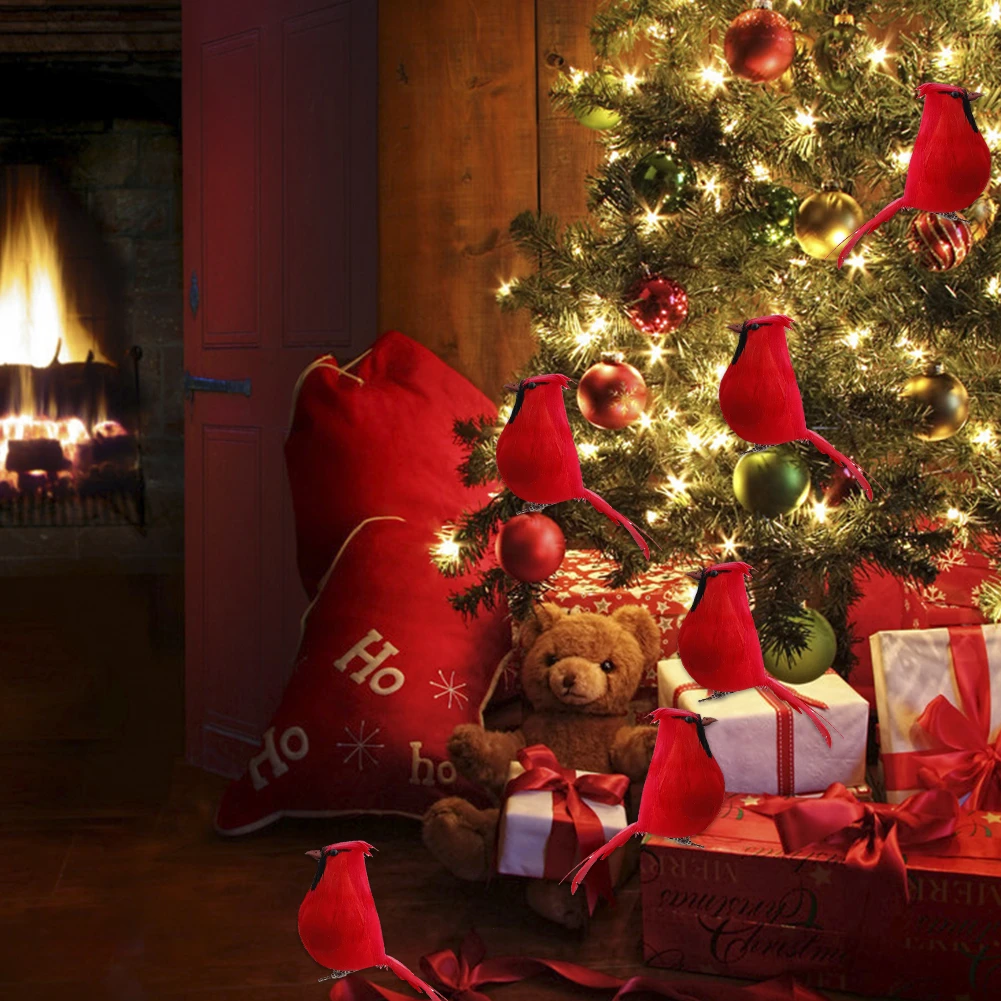 8 шт. декоративные заколки для новогодней ёлки с красными перьями | Дом и сад