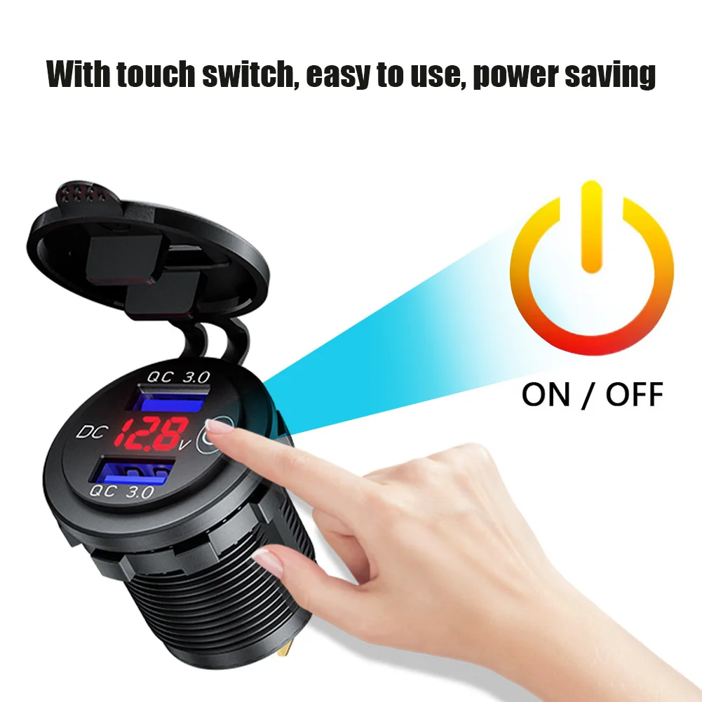 

Dual QC 3.0 USB Charger with Switch Socket Power Outlet Adapter Waterproof for 12V 24V Car Truck Boat RV Motorcycle