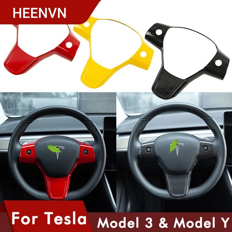 

Heenvn Car Steering Wheel Decorative Patch For Tesla Model 3 2021 Model Y Carbon Fiber ABS Decorative Accessories Model3 Three