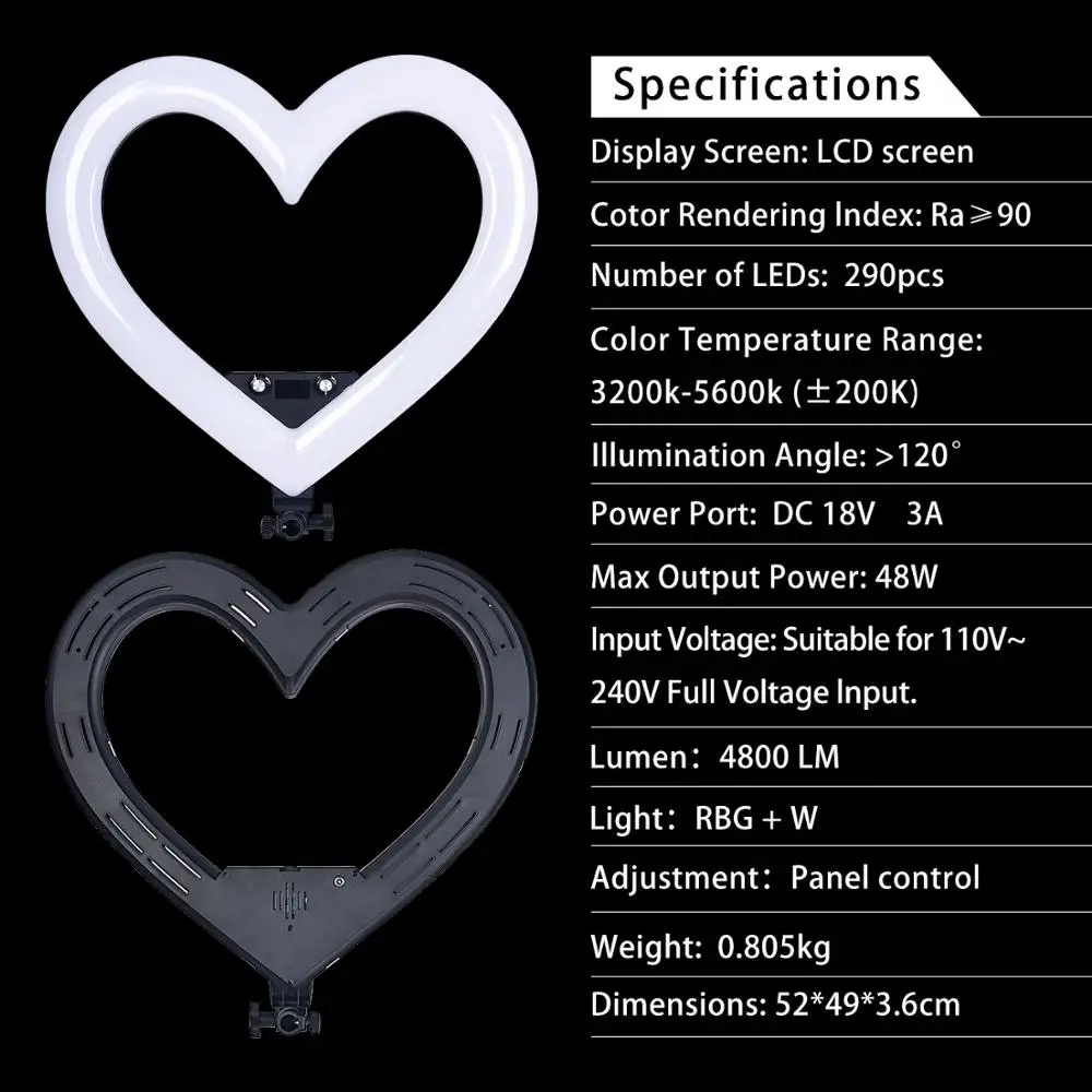 fosoto 19 inch Led RGB Ring Light Hearted-shape lamp photography Lamp With Tripod Stand For Phone Tik Tok Makeup Studio | Электроника