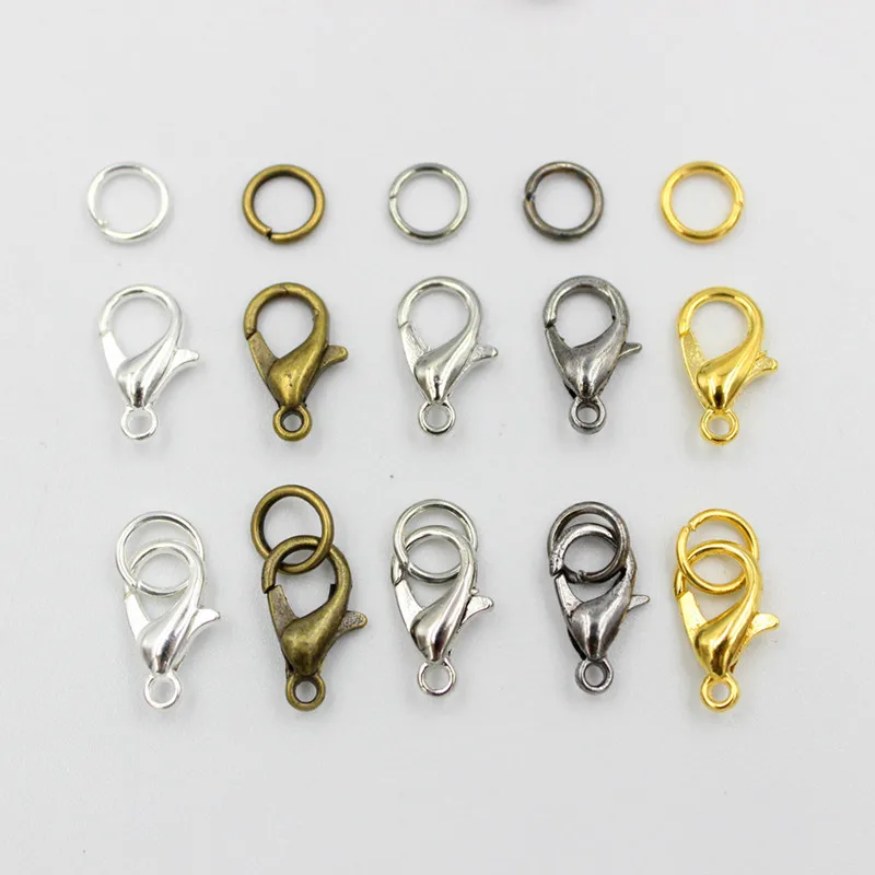 

200pcs 5/6/7mm Jump Rings + 100pcs 10/12/14mm Lobsters Clasps Connectors for DIY Bracelet Necklace Making Supplies