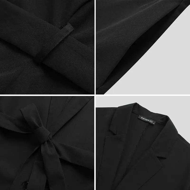 

INCERUN Men Coats Long Sleeve Lapel Neck Overcoats Solid Color Button Trench Man Casual Long Style Outwear With Belts Streetwear