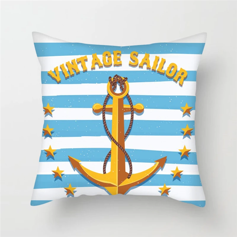 Fuwatacchi Cartoon Anchor Throw Pillow Case Cushion Covers Rudder Compass Cover For Home Sofa Chair Decor Pillowcases | Дом и сад