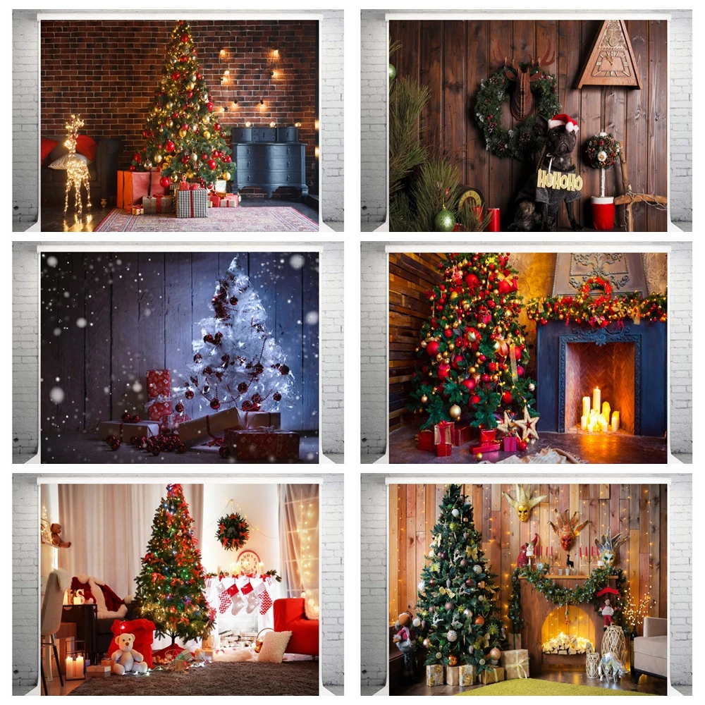 

150*210 см/5*7 футов виниловый Рождественский фон с изображением кирпича камина рождественской елки Подарок Новорожденный портрет фото фон фот...