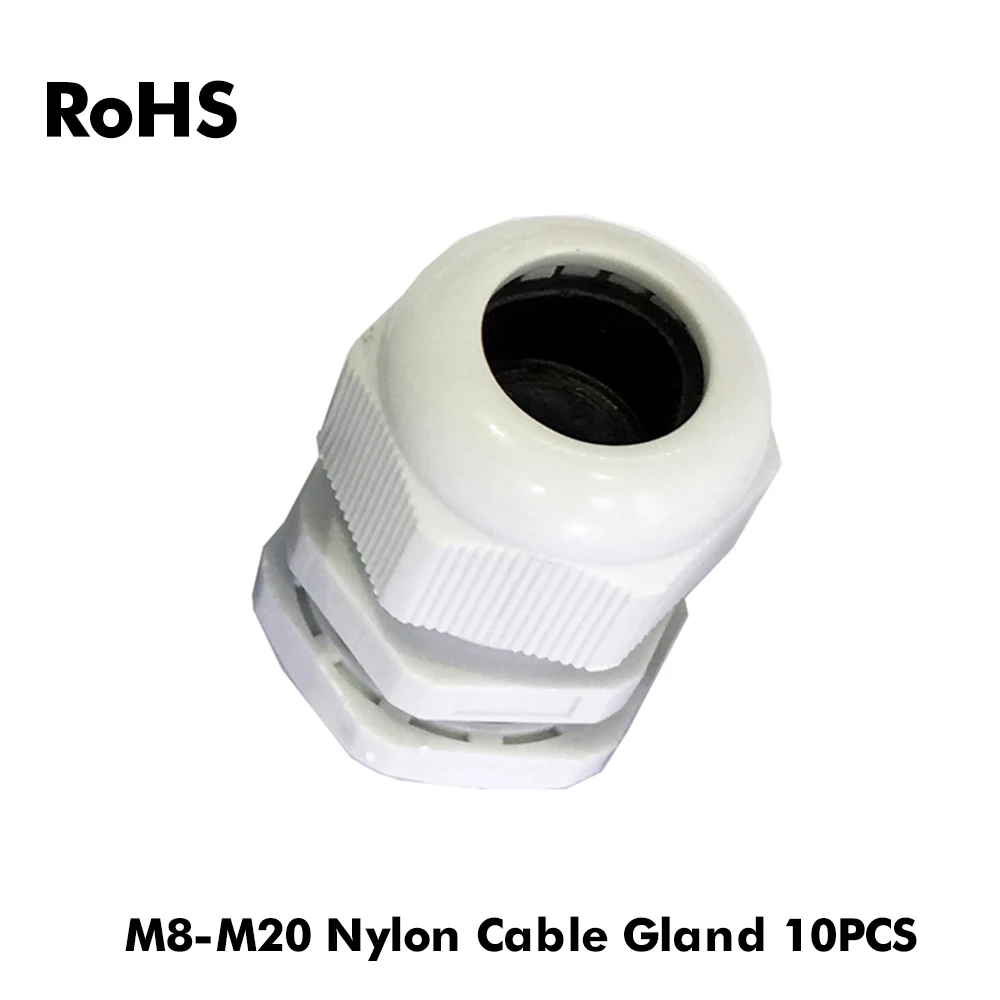

10Pcs White Black Waterproof Nylon Plastic Cable Gland Connector IP68 M8 M10 M12 M16 M18 M20