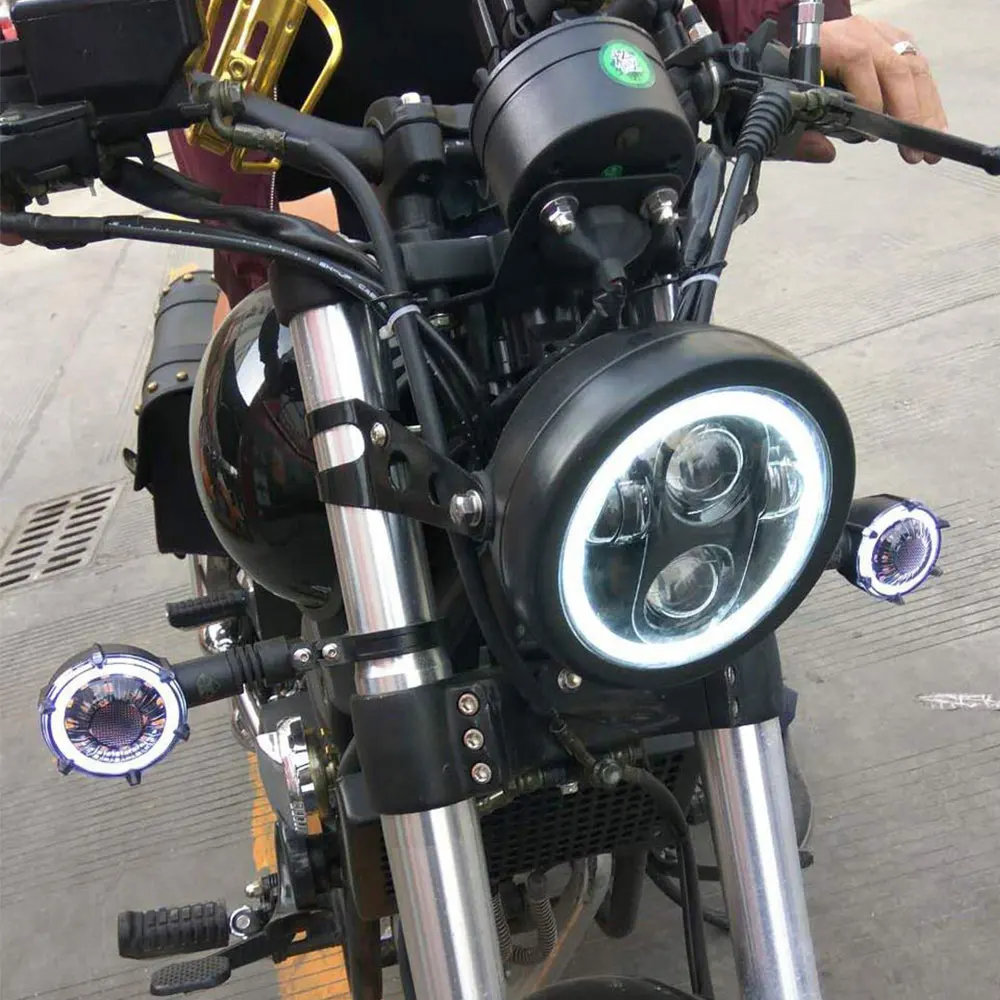 6.5 Cafe Racer Motorcycle Headlight Bracket Angel Eyes Hi&ampLo Beam Headlamp Led Round Motor Head Lights Assembly |
