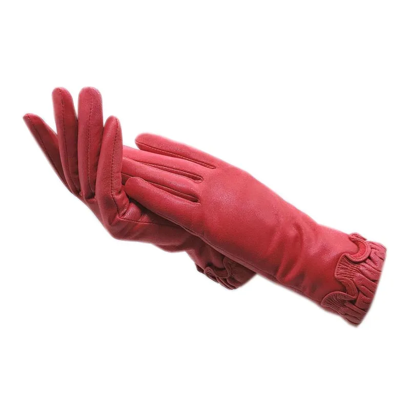 Gloves winter ladies wrist fashion sheepskin gloves pink new warm leather thickened super soft lining driving goatskin long glov