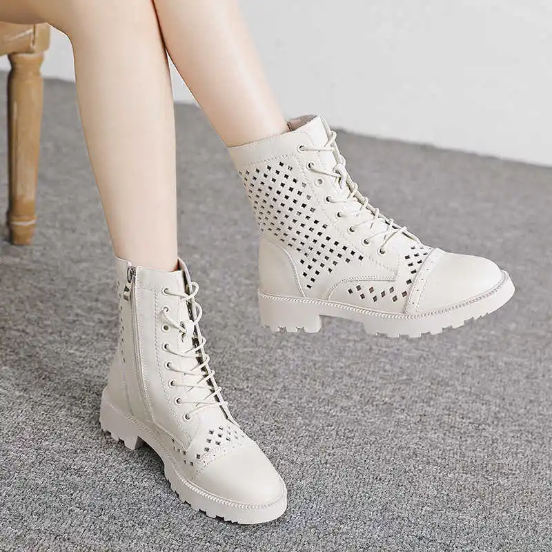 

Martin boots sandals women's summer versatile leather mesh hollow boots 2020 new single boots spring and summer Roman boots